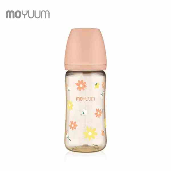 Bình sữa MOYUUM nhựa PPSU 270ml núm 2-5m phiên bản Hoa cúc Hồng