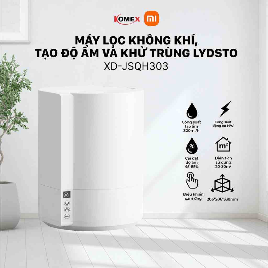 Máy tạo độ ẩm không khí Lydsto H3 có khử trùng thông minh bằng tia UV điều khiển bằng cảm biến - komex