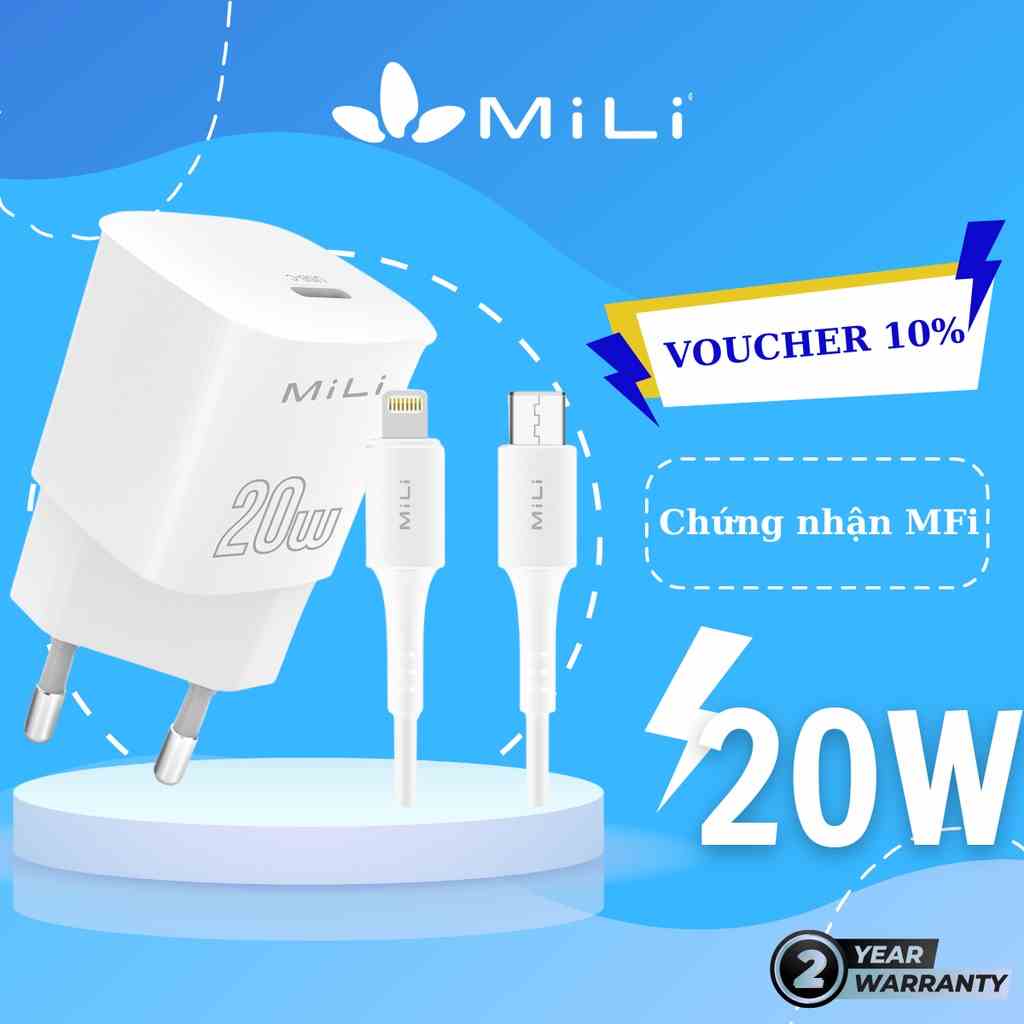 [Mã BMLTA35 giảm đến 35K đơn 99K] Combo sạc nhanh MILI Power Delivery 20W USB-C