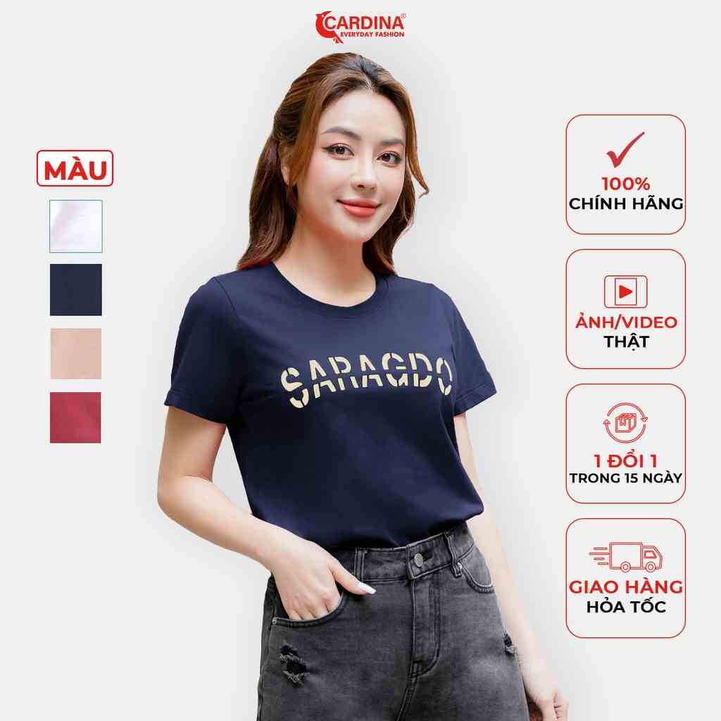 Áo Phông Nữ 𝐂𝐀𝐑𝐃𝐈𝐍𝐀 Chất Cotton Cao Cấp In Chữ Saragdo Áo Cổ Tròn Thoáng Mát 3ATF04