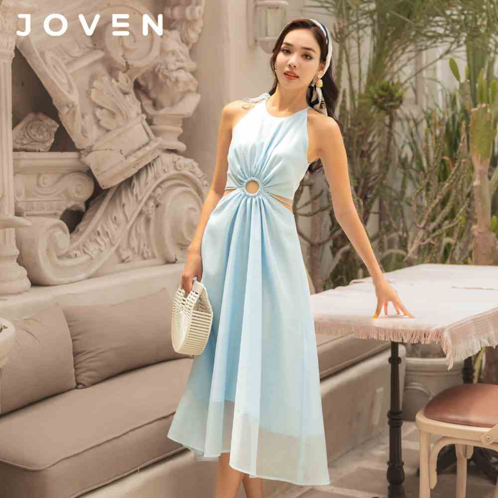 Đầm yếm cột cổ khoen eo vàng/ xanh Joven