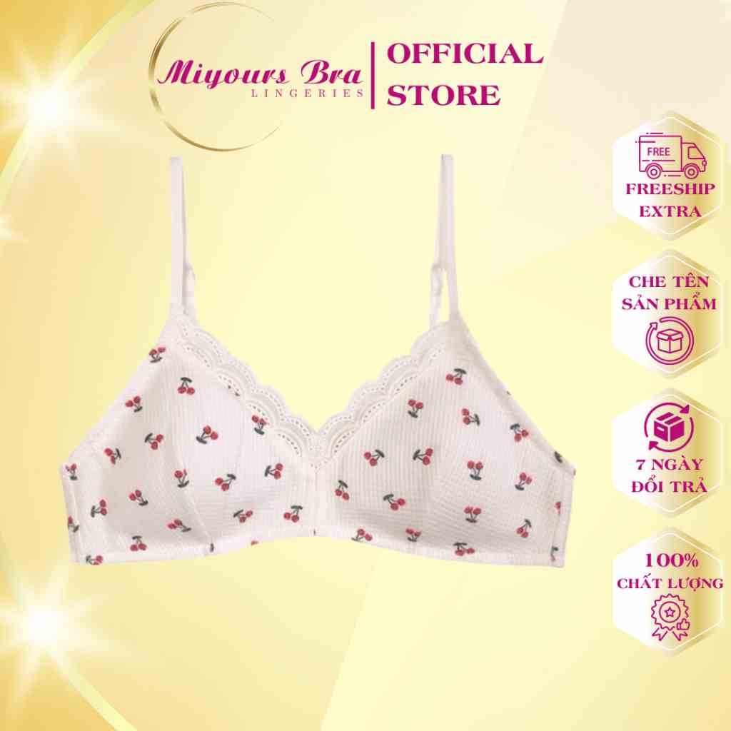 Áo lót nữ Miyours Fashion & More AL665, bra cotton không gọng hoạt tiết phối viền ren hoa nổi siêu xinh