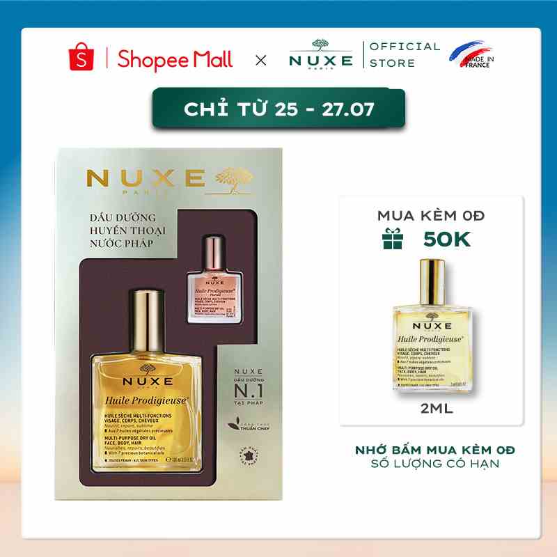 Combo dầu dưỡng đa năng Nuxe Huile Prodigieuse 100ml (tặng dầu dưỡng đa năng Florale 10ml)