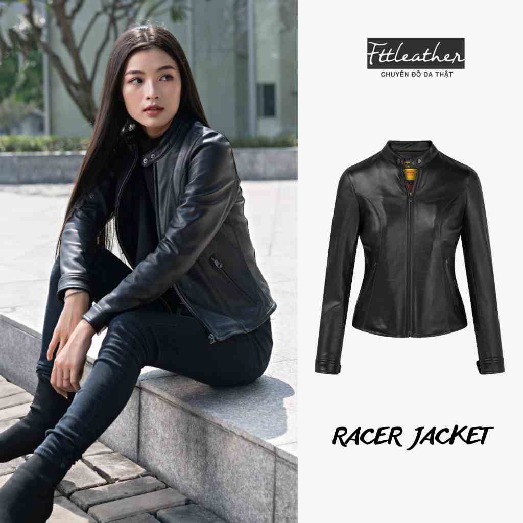 [Mã BMLTA35 giảm đến 35K đơn 99K] Áo Da Nữ FTT Leather Racer Jacket Mẫu Trơn Khóa Túi Dọc Trẻ Trung, Thanh Lịch AN201C