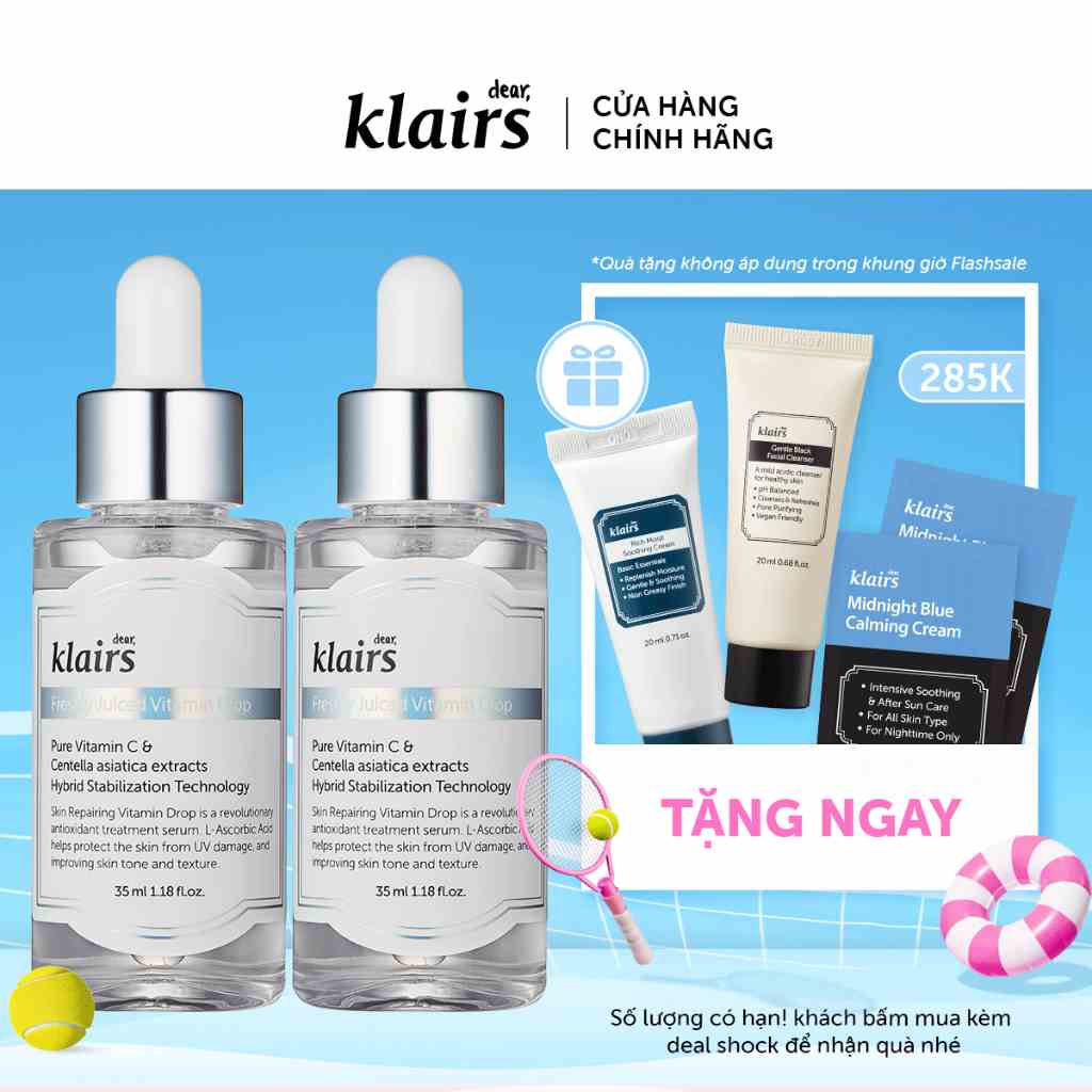 Combo 2 Tinh chất  Dear, Klairs Tinh chất Freshly Juiced Vitamin Drop 35mL