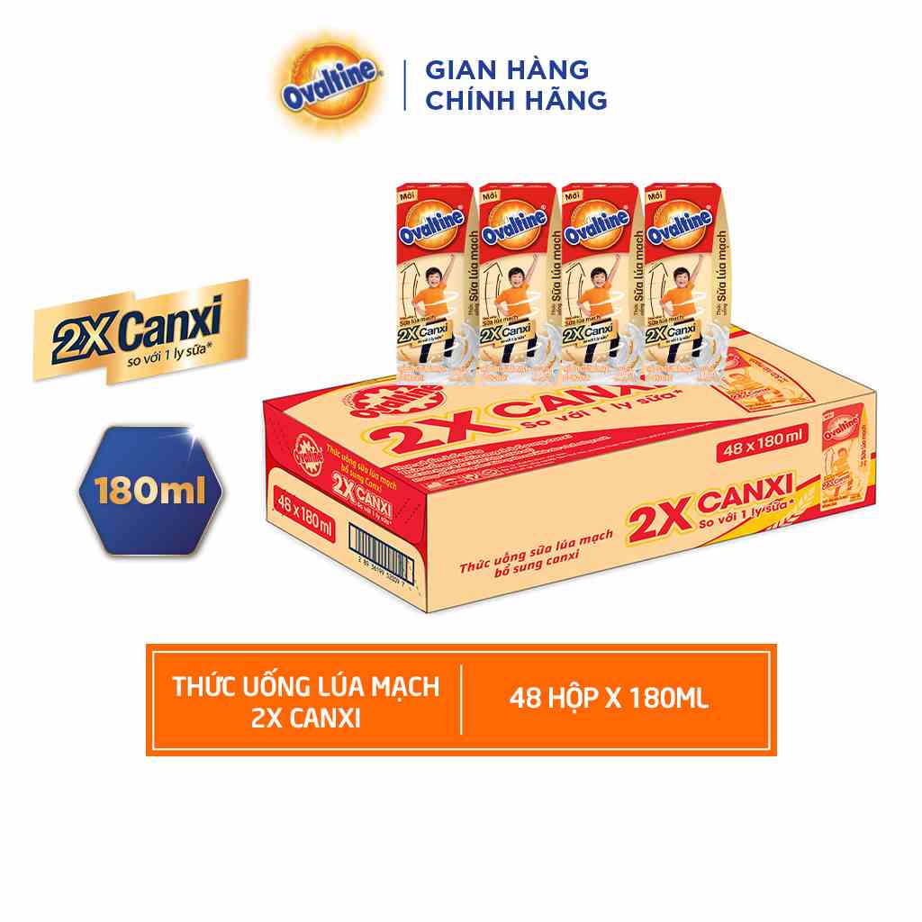 [Mã BMLTB35 giảm đến 35K đơn 99K] Thùng 48 hộp Thức uống lúa mạch gấp đôi Canxi Ovaltine (180ml x 48)