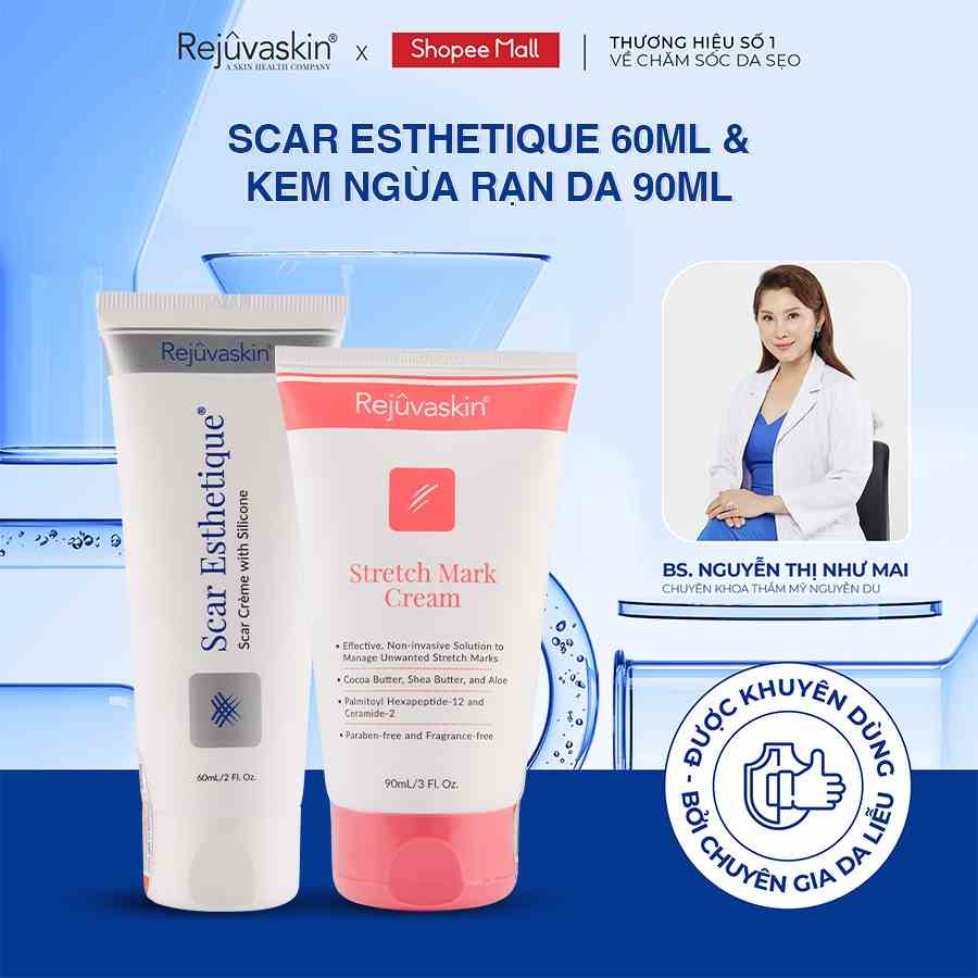 Combo chăm sóc da Rejuvaskin xoá sẹo Scar Esthetique 60ml và làm mờ rạn da Strecht Mark Cream 90ml - DH Beauty