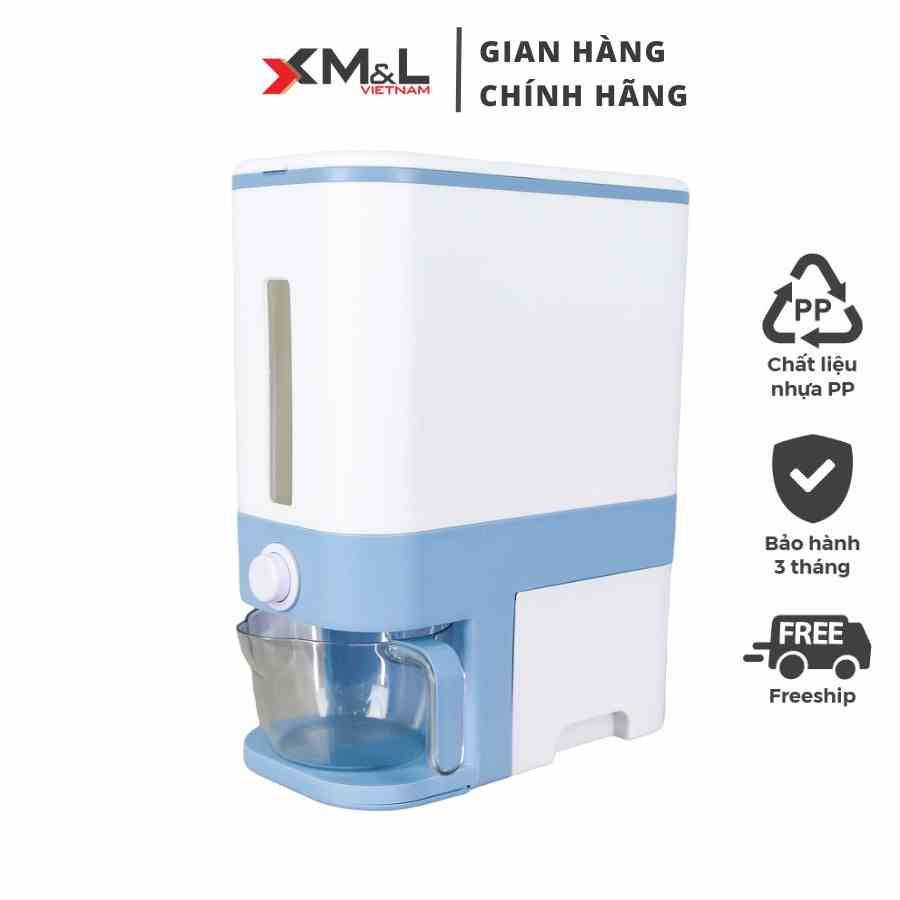 Thùng đựng gạo thông minh M&L 10kg - bao gồm khay đựng ngũ cốc - chống ẩm mốc côn trùng - Màu xanh