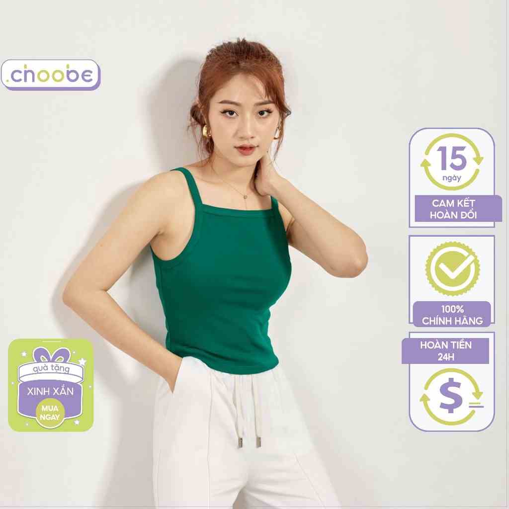 Áo croptop nữ Choobe ba lỗ dây cổ yếm thun không tay kiểu ôm body tank top vải cotton co giãn tốt A61