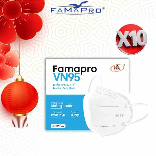 COMBO 10 Hộp khẩu trang y tế kháng khuẩn 4 lớp Famapro VN95 (10 cái/hộp)