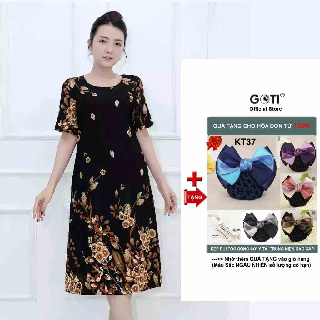 GOTI – Đầm Dự Tiệc Trung Niên Suông Bigsize Giấu Bụng Cao Cấp Cho Mẹ U50 U60 3346 3347 3345