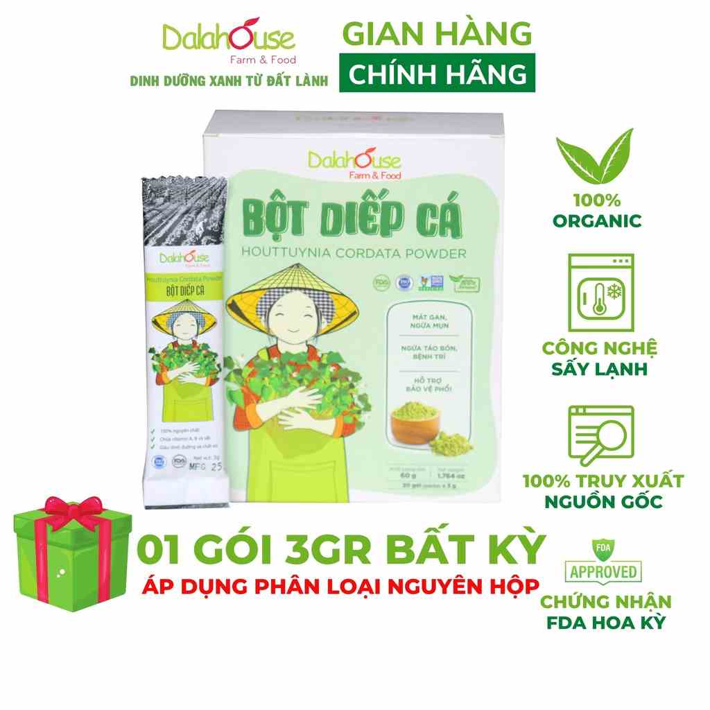 Bột diếp cá nguyên chất Dalahouse công nghệ sấy lạnh tiêu chuẩn châu Âu hộp 60 gr