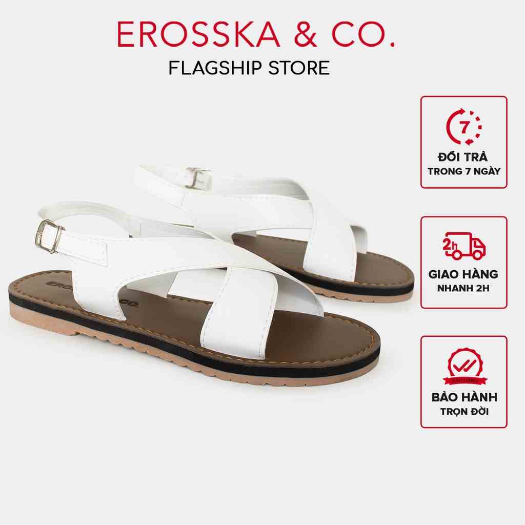 [Mã FA10K28 giảm đến 10k đơn 99k] Erosska - Sandal đế bệt thời trang nữ quai đan chéo màu trắng - SE001