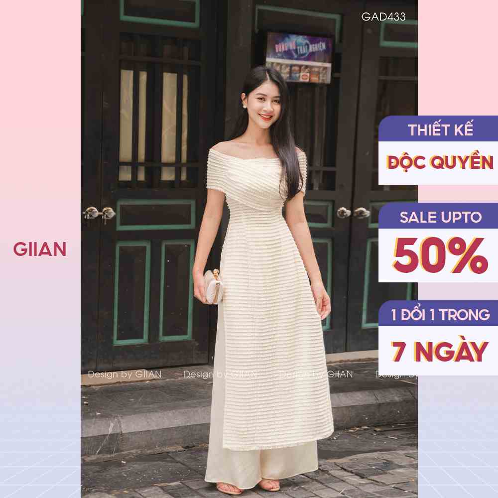 Áo dài cách tân trễ vai, chất liệu ren cao cấp thiết kế chính hãng Giian - GAD433