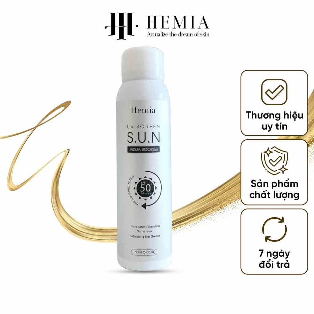 Xịt chống nắng trắng da toàn thân Hemia xuất xứ Hàn Quốc Queen Perfect SPF50+ PA++++ chai 180ml