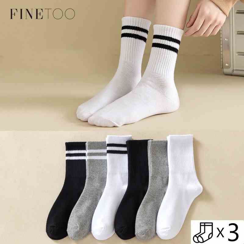 FINETOO Vớ Cotton Dệt Kim Kẻ Sọc Trắng Đen Phong Cách Harajuku Đường Phố Cho Cặp Đôi