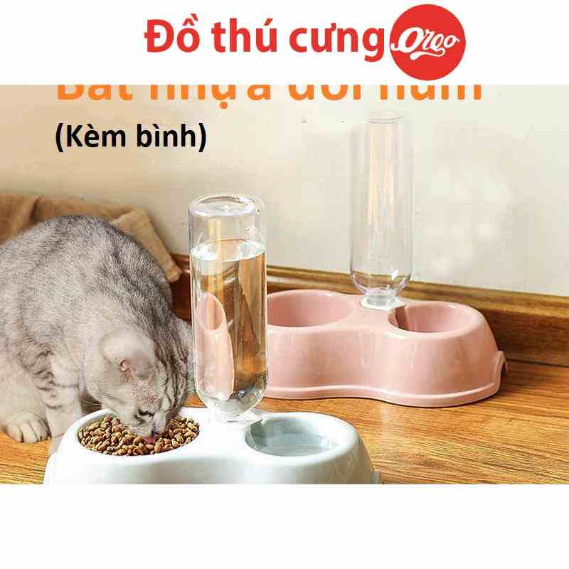 Orgo- Bát ăn đôi cho chó mèo bằng nhựa cao cấp (2 loại) chén ăn nhựa đôi thú cưng dưới 5kg