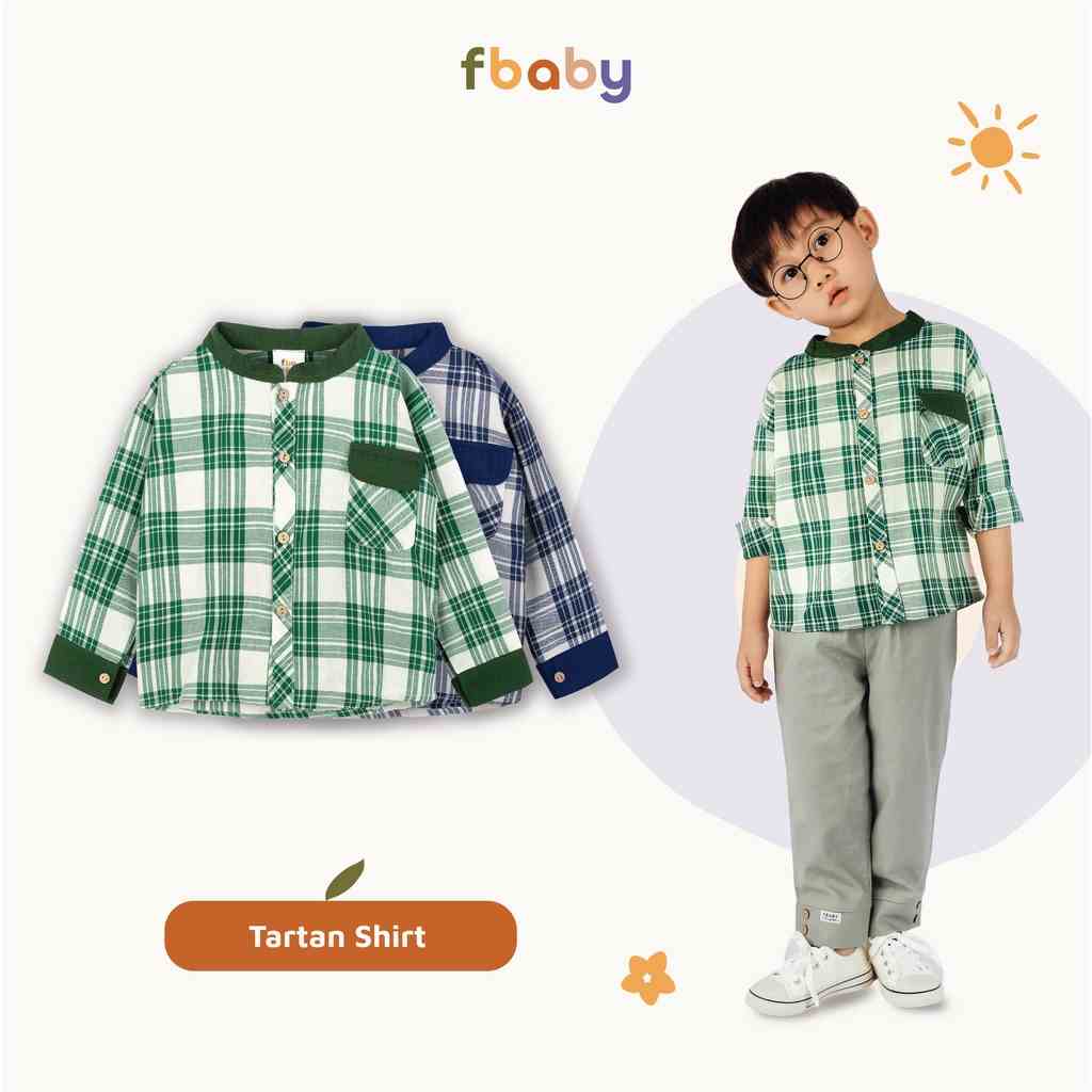 Áo sơ mi bé trai kẻ tartan cổ tàu fbaby - FA004