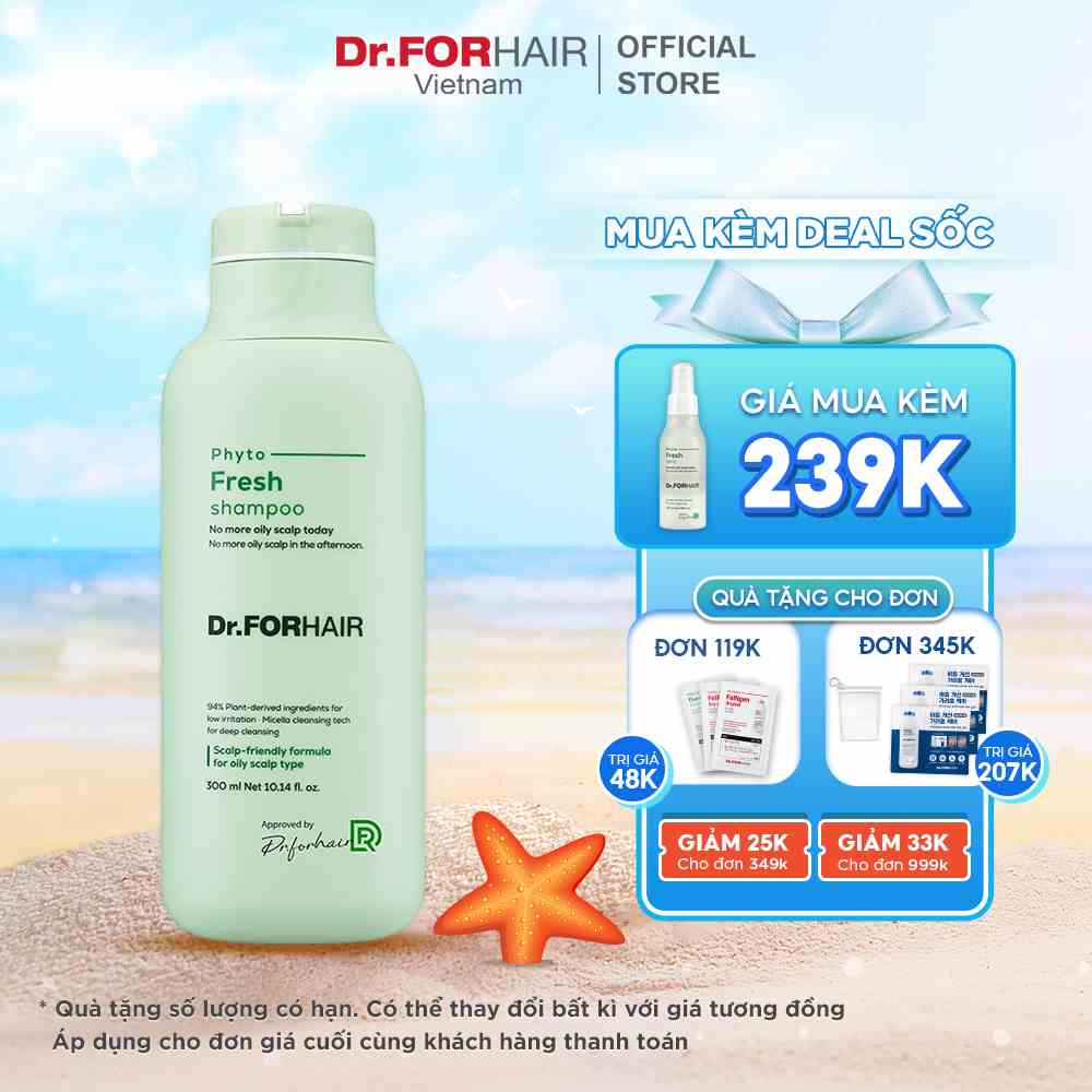 Dầu gội dành cho da dầu nhờn, bết dính mùi hôi chiết xuất từ thực vật Dr.FORHAIR Phyto Fresh Shampoo