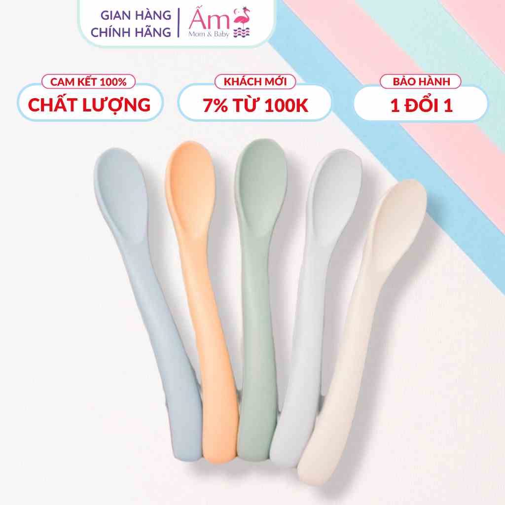 Thìa Trơn Silicon Ấm Baby Cao Cấp Cho Bé Tập Ăn Dặm Ấm Gift Decor