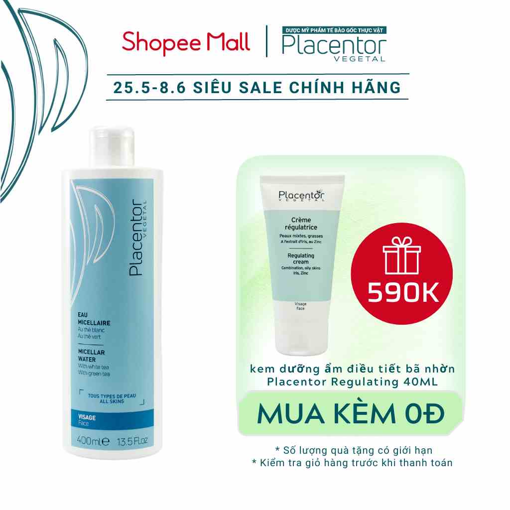 [Mã BMLTA35 giảm đến 35K đơn 99K] Nước tẩy trang Placentor Micellar Water dành cho da hỗn hợp 400ml