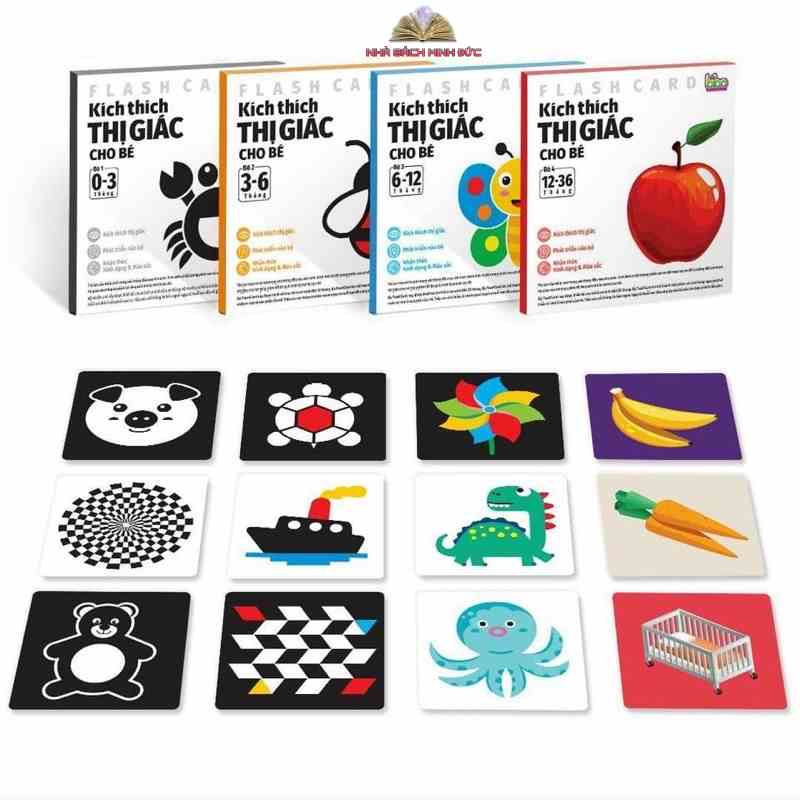 Sách - Bộ thẻ Flashcard và Kích thích thị giác cho bé sơ sinh 0-36 tháng 21x21cm Thẻ in 2 mặt, thẻ cứng