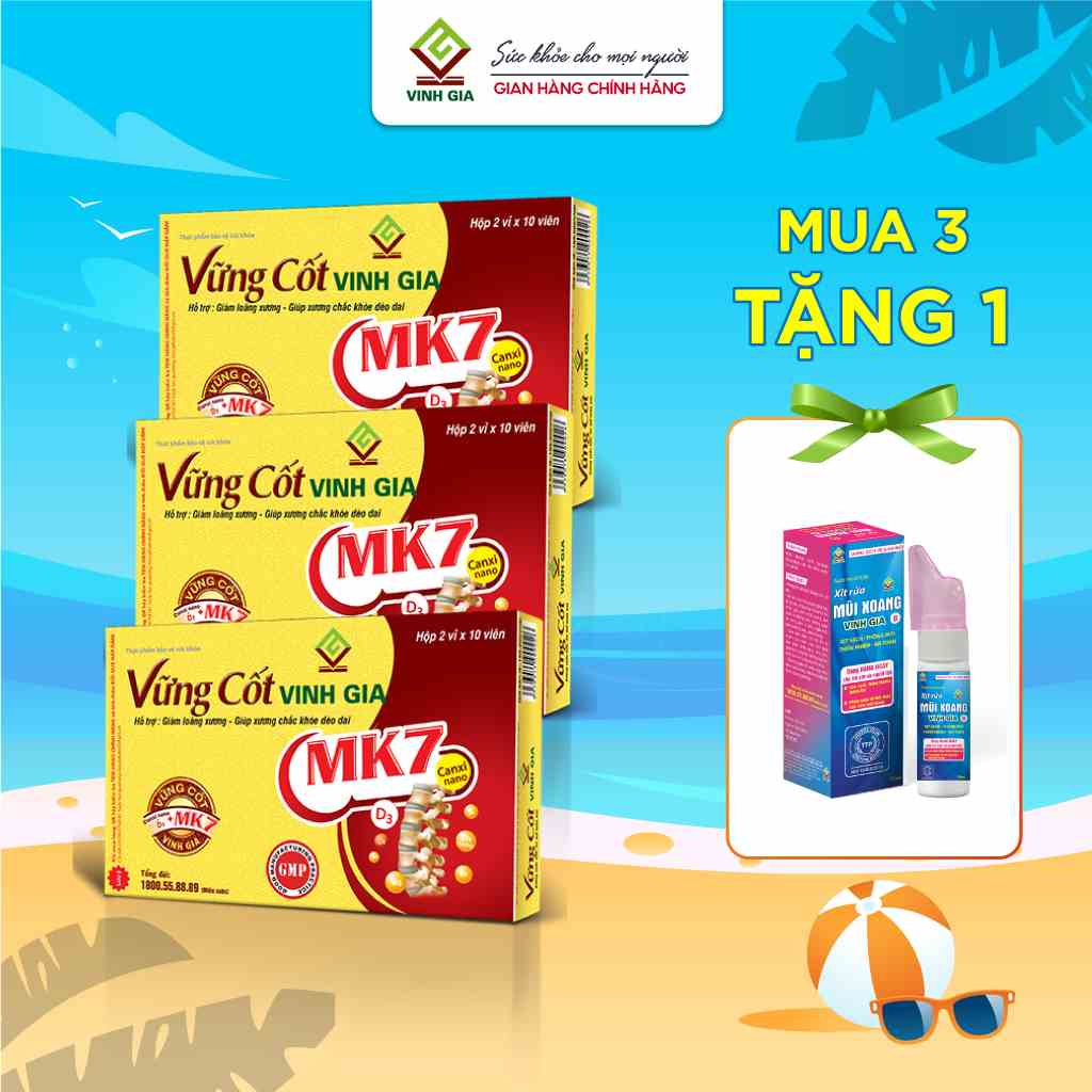 [Combo 3 Tặng  1 Xịt Rửa Mũi Xoang] Vững Cốt VINH GIA Bổ Sung Canxi,Vitamin Cải Thiện Tình Trạng Loãng Xương Hộp 20 viên