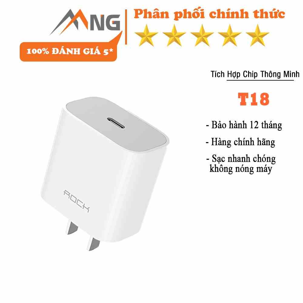 Củ sạc nhanh PD 20W Rockspace T18 cổng ra typeC - hàng chính bảo hành 12 tháng 1 đổi 1