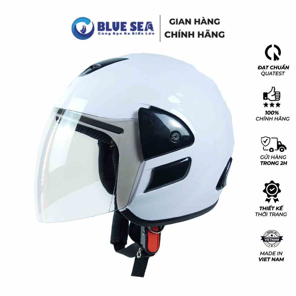 Mũ Bảo Hiểm 3/4 Đầu Blue Sea A102 Màu Trắng - Có Kính Dài Cao Cấp - Freesize - Hàng chính hãng