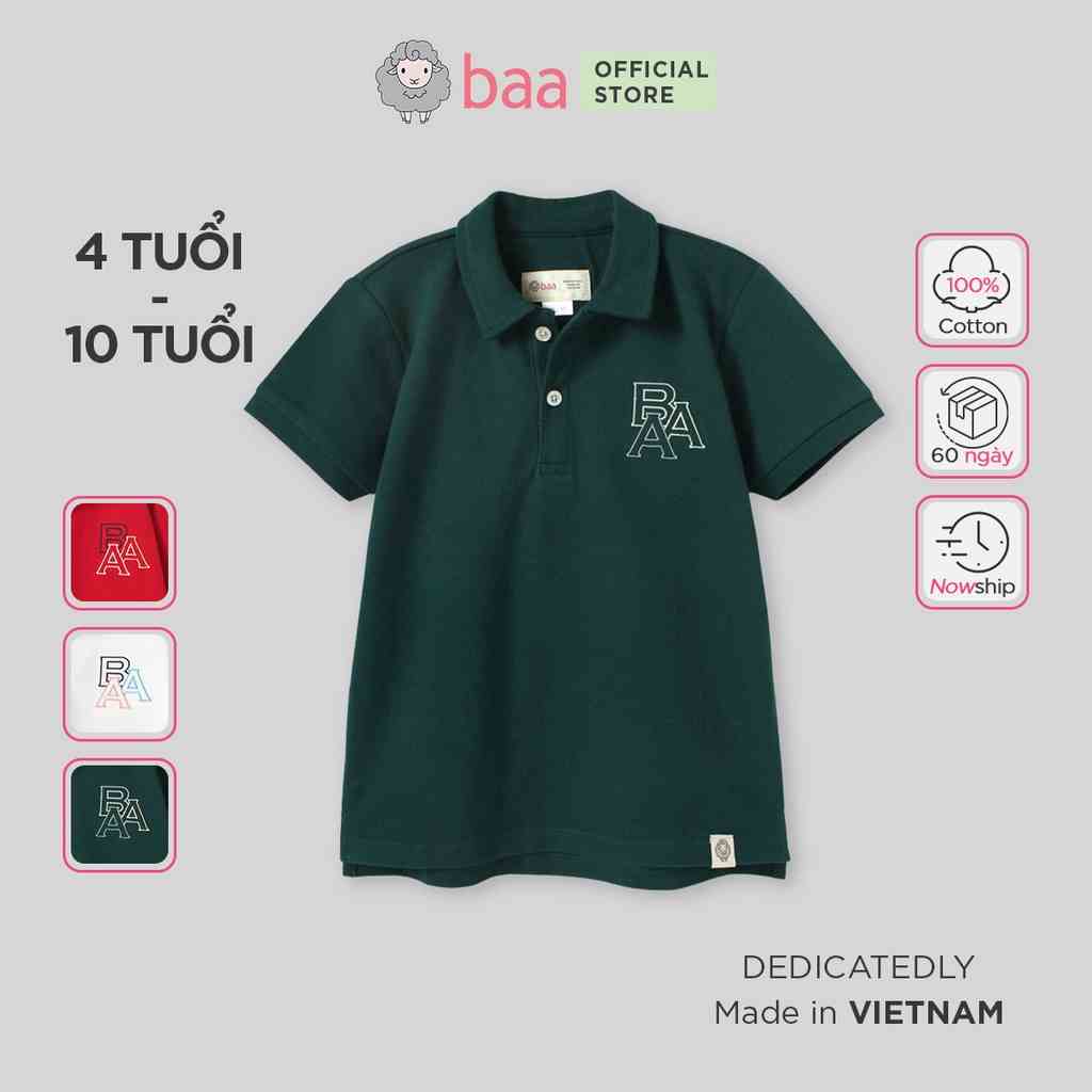 Áo polo bé trai thêu logo từ 4 tuổi - 10 tuổi, áo ngắn tay thêu logo cho bé Baa Baby - B-BK-PL06N-04