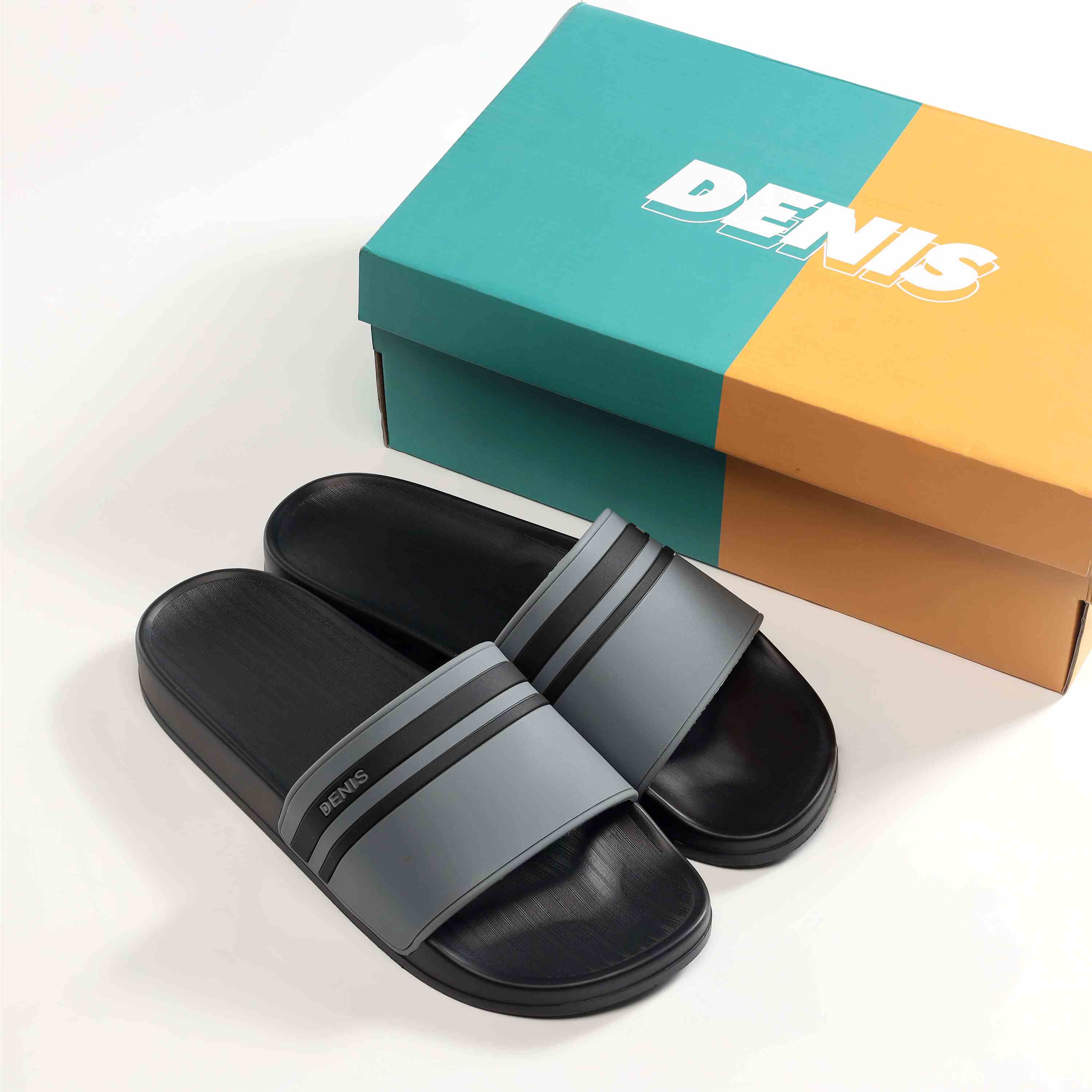 Dép quai ngang nam nữ Denis NT04 Unisex Slipper Màu Xám viền Đen Ngoài trời