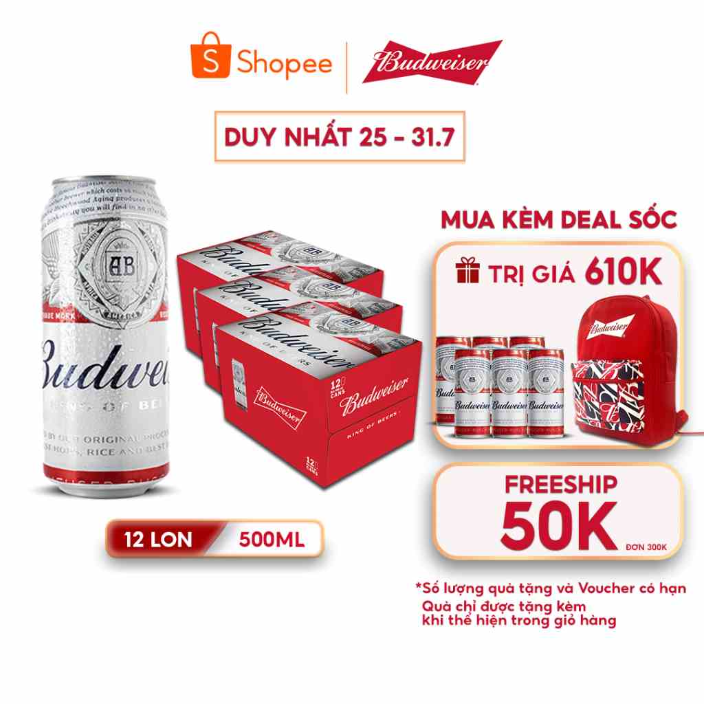 Combo 3 Thùng 12 Lon Bia Budweiser (500ml/lon)