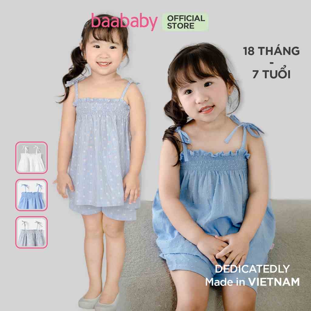 Set đồ bé gái, bộ kate 2 dây cột nơ bé gái, đồ bé gái hai dây cho bé từ 1 tuổi - 7 tuổi - Baababy