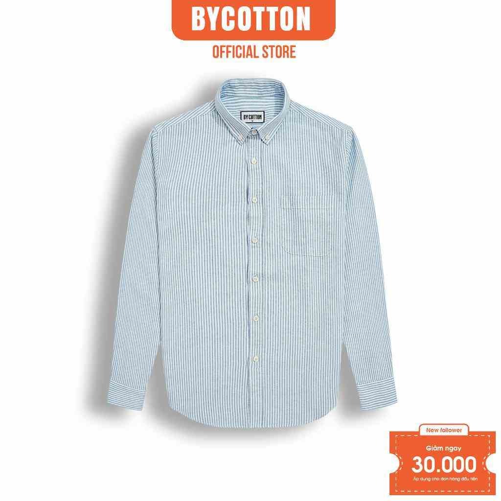 [Mã BYCO300T8 giảm 30% đơn 0K] Áo Sơ Mi Nam Dài Tay Xanh Nhạt Phối Sọc Nhỏ BY COTTON Mini Stripes Light Blue Shirt