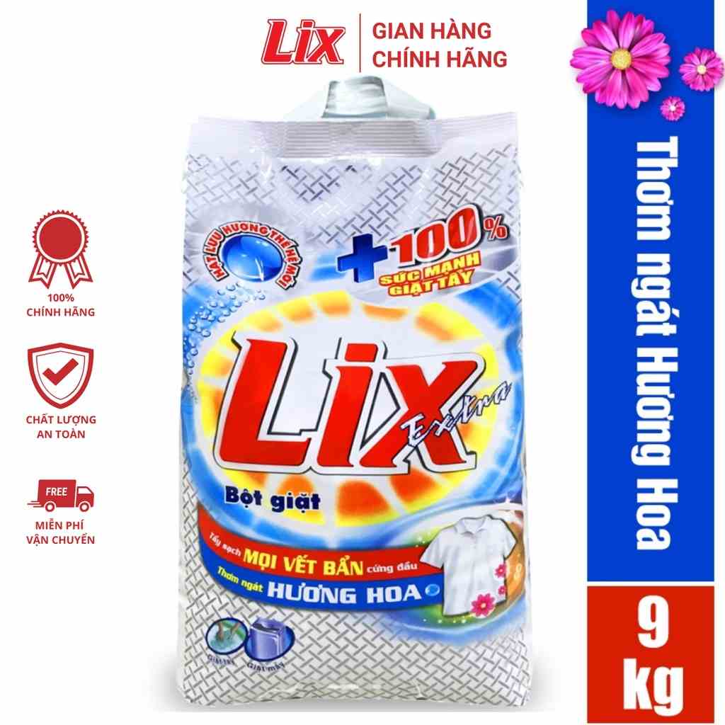 Bột giặt Lix Extra hương hoa 9Kg EB010 siêu làm trắng quần áo tăng gấp đôi sức mạnh lưu hương lâu cho giặt tay và máy