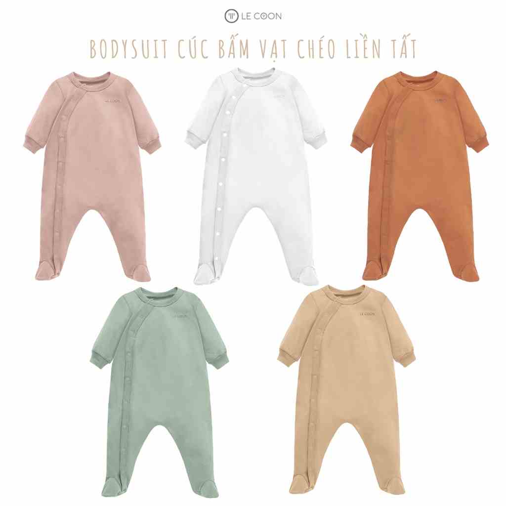 [Mã BMLT30 giảm đến 30K đơn 299K] LE COON | Bodysuit Dài Cúc Bấm Vạt Chéo Liền Tất | Vải COOL mỏng mát | 0-12 tháng