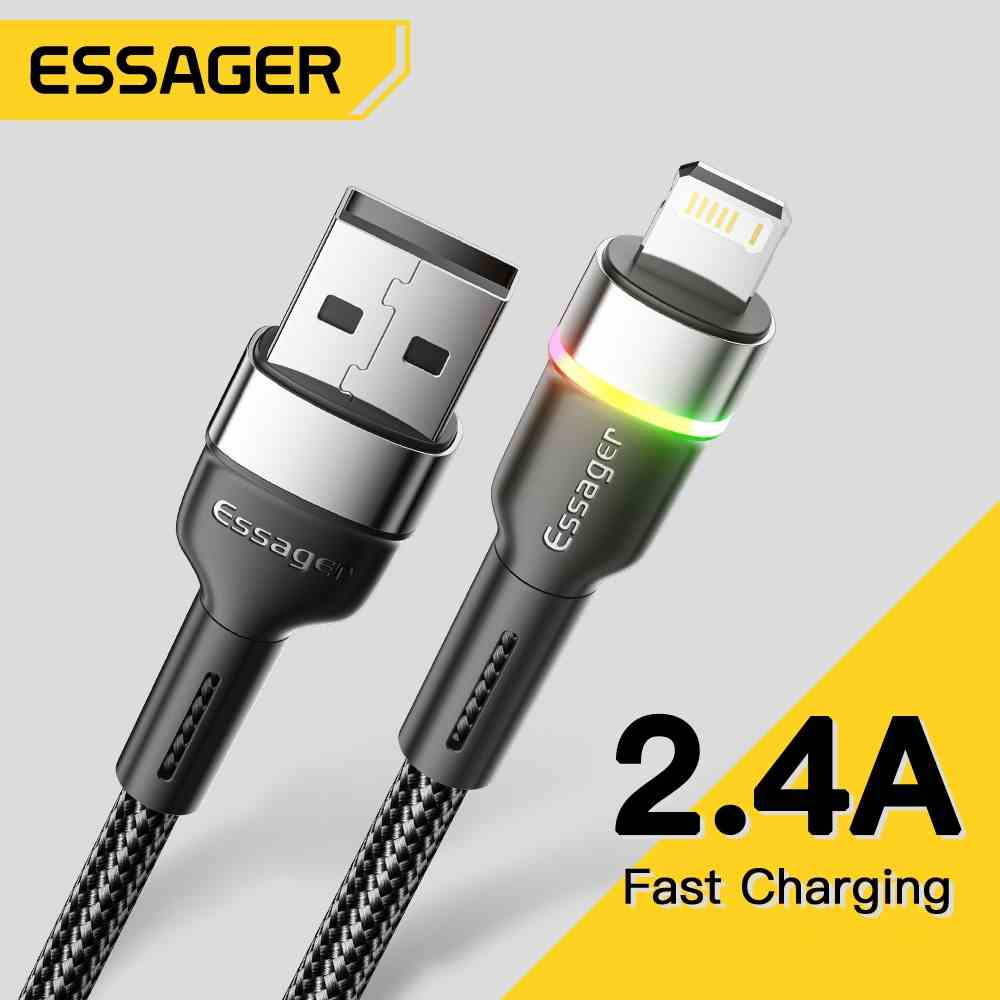 Dây cáp sạc Essager USB 2.4A có đèn LED màu thích hợp cho Iphone 6 7 8 plus