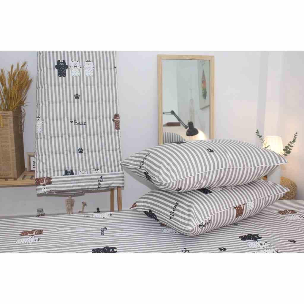 [Mã BMLTA35 giảm đến 35K đơn 99K] Bộ drap gối KHA LY - cotton thiên nhiên - Gấu Sọc Nâu - VN293