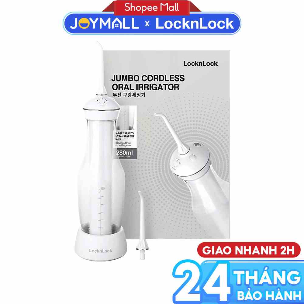 Máy tăm nước không dây LocknLock ENR126WHT - Hàng chính hãng, dung tích 280ml, làm sạch lỗ siêu nhỏ 0,6mm - JoyMall