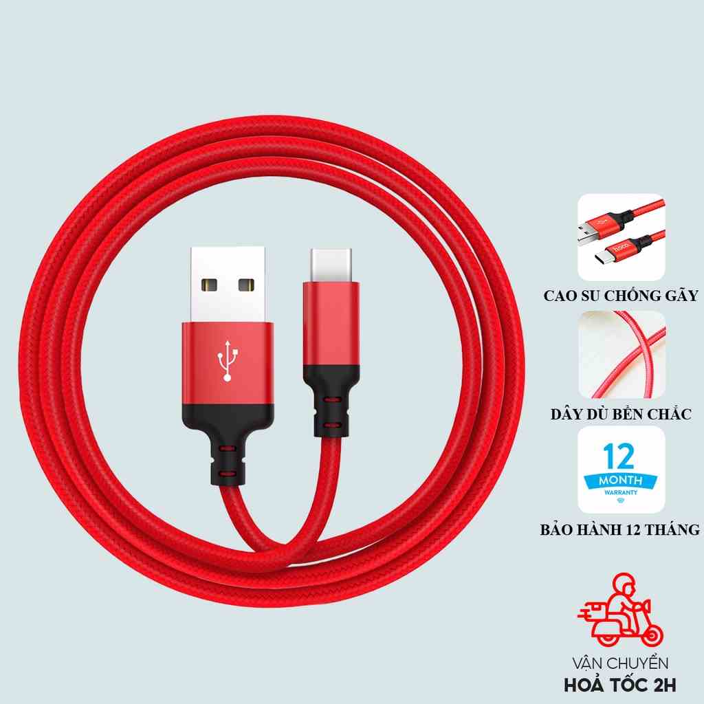 Dây sạc Hoco X14 USB-TypeC dây bọc dù chống đứt gãy dài 1/2 mét dành cho android