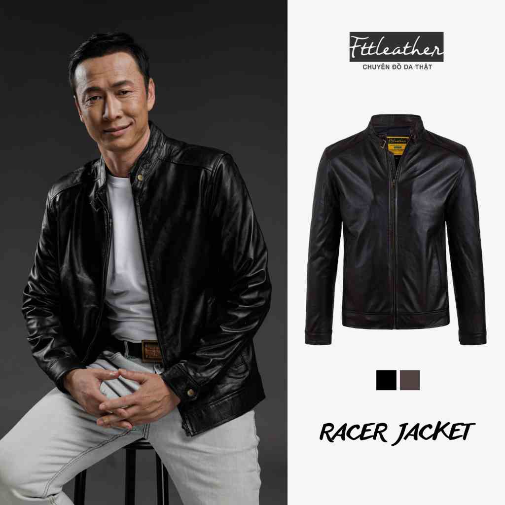 Áo da bò nam FTT Leather - Racer Jacket cổ khuy S2022 - Mã AD202B40