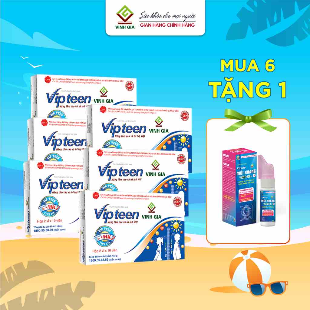 [Combo 6 Tặng 1 Xịt Rửa Mũi] Viên Uống VIPTEEN VINH GIA Bổ Sung Canxi Nano D3 MK7 Tăng Chiều Cao Cho Trẻ 9 -18 tuổi