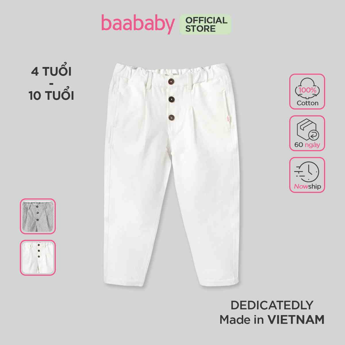 Quần dài bé trai vải linen, quần dài kate dáng thụng bé trai từ 4 tuổi - 10 tuổi Baa Baby