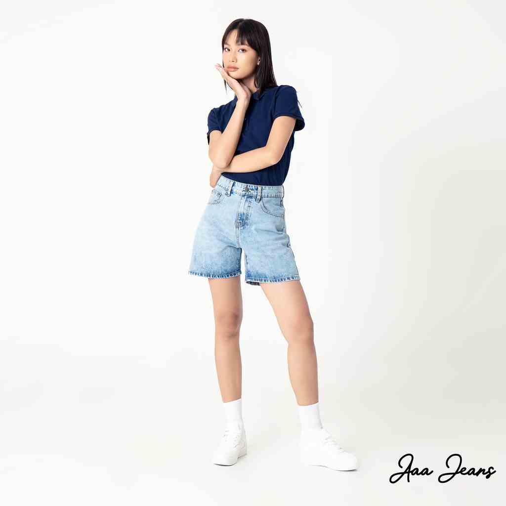 Quần short jean nữ lưng cao regular fit Aaa Jeans Silver Blue