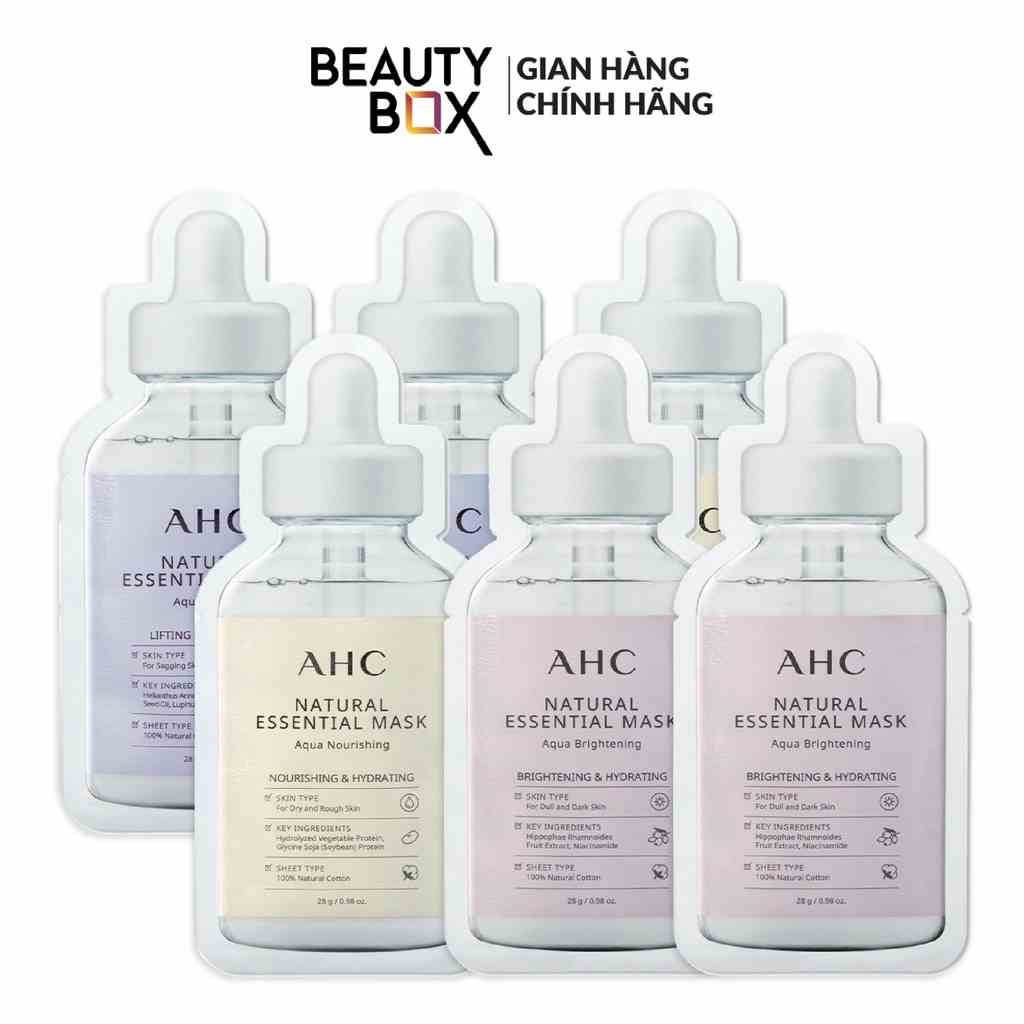 Combo 6 Mặt Nạ Giấy AHC Natural Essential (Lifting+Brightening+Nourishing) 28gx6