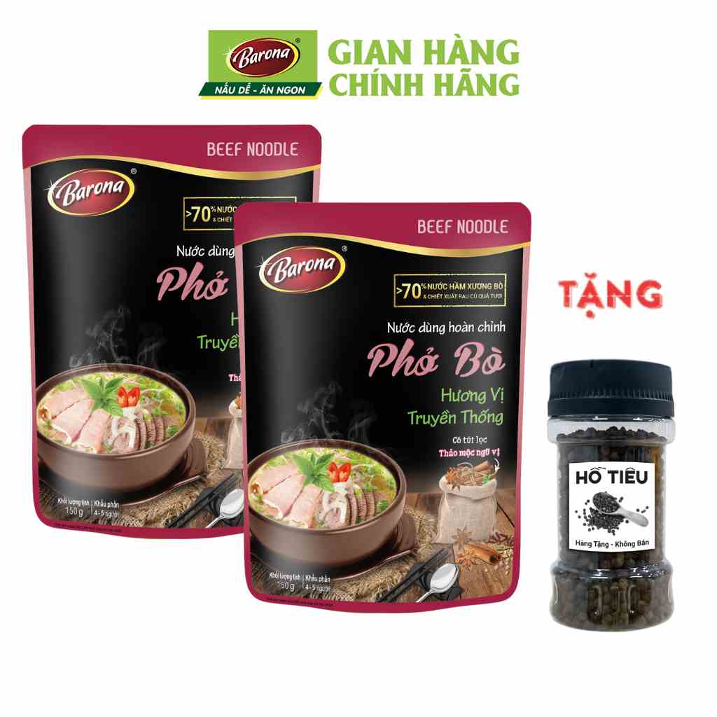 Combo 2 Gói Nước dùng Phở Bò Barona 150g, tặng tiêu hạt