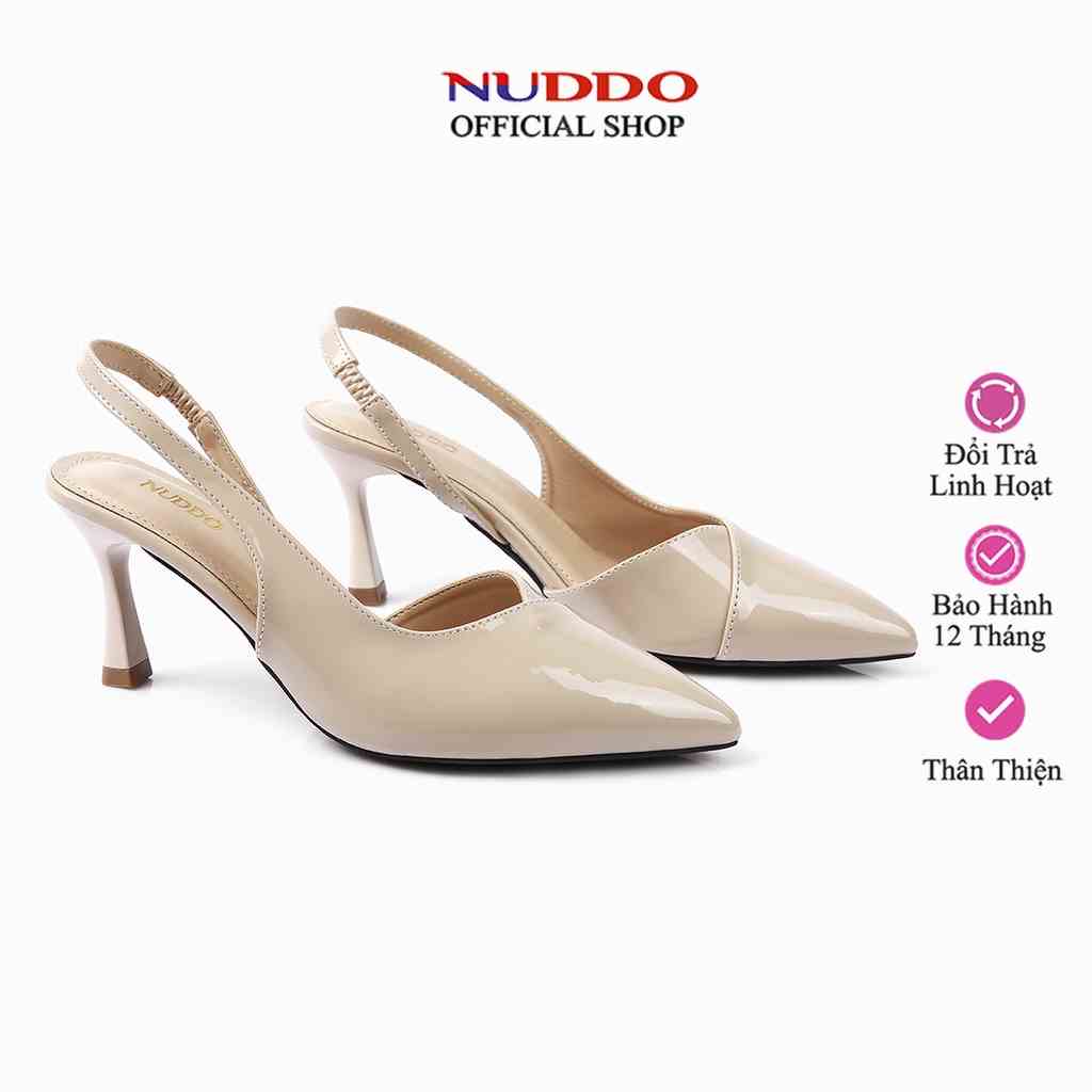 Giày cao gót công sở nữ 7 phân mũi nhọn gót nhọn da bóng dáng slingback bít mũi thời trang Nuddo N018V