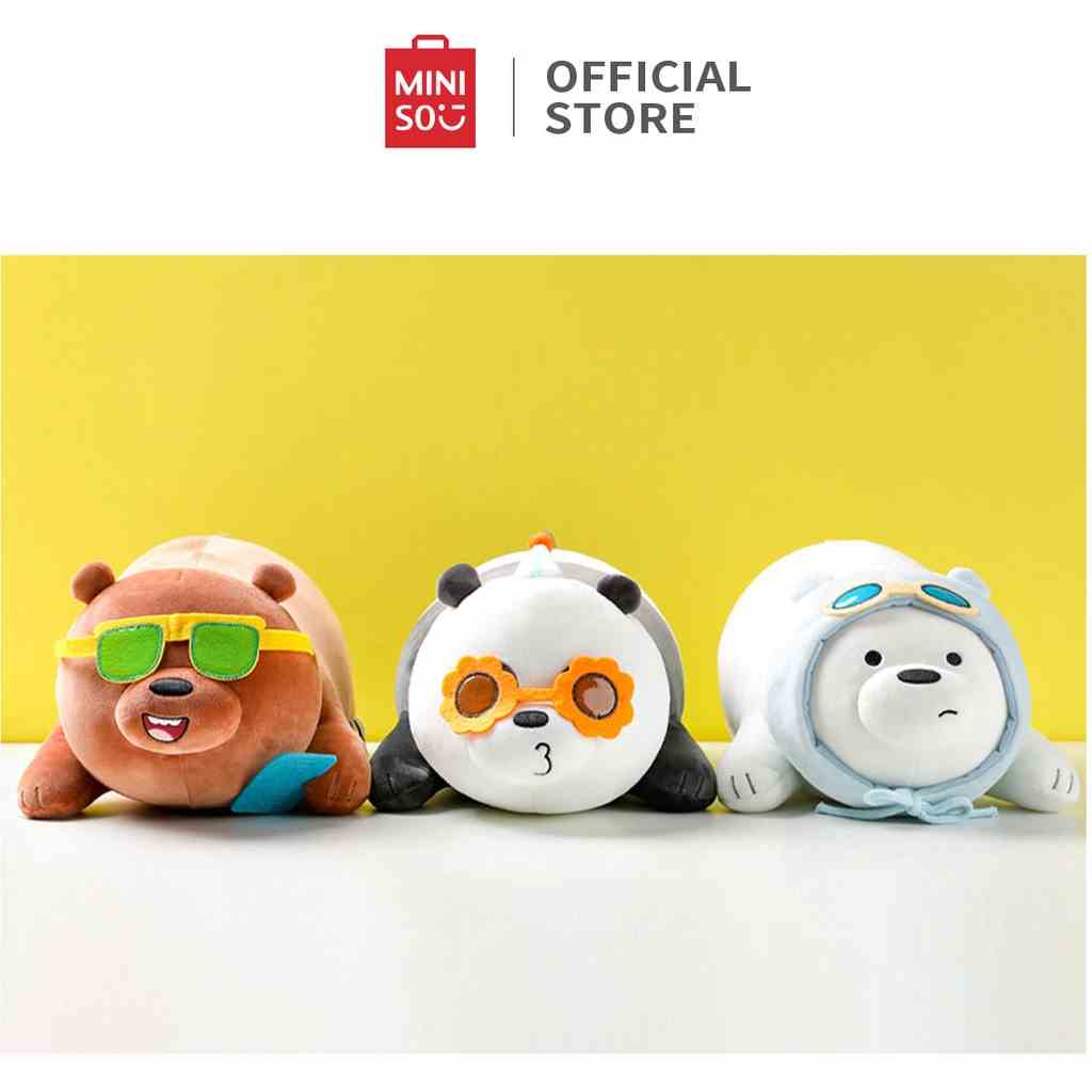 Gấu Bông MINISO  We Bare Bears Thú BôNg Len Nằm Sấp Đội Nón Dễ Thương Thú BôNg Mềm Mại Quà Sinh Nhật