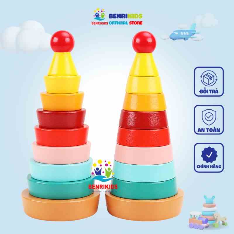 Tháp Xếp Chồng Kim Tự Tháp Bằng Gỗ Benrikids Đồ Chơi Tháp Cầu Vồng Cho Bé Phát Triển Trí Tuệ