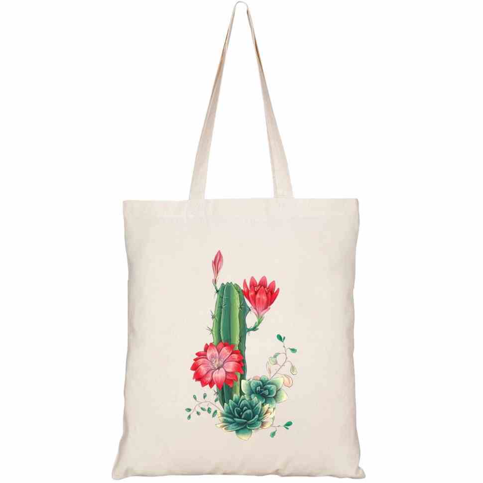 Túi Tote Vải Canvas GINKO Kiểu Basic có dây kéo khóa (có túi con) in hình card with cactuses succulents set HT193